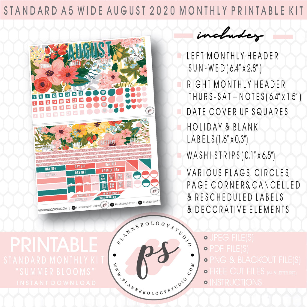 Summer Blooms August 2020 Monthly Kit Digital Printable Planner Sticke –  Plannerologystudio